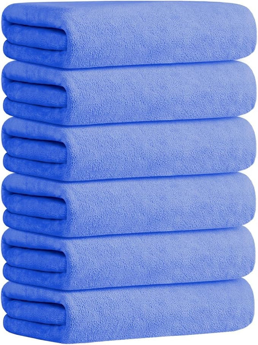 JML Bath Towels, Microfiber Bath Towel Set 6 Pack 30" x 60", Soft Absorbent Microfiber Towels for Body, No Fading Microfiber Bath Towels for Adult, Blue-FlexoryFit