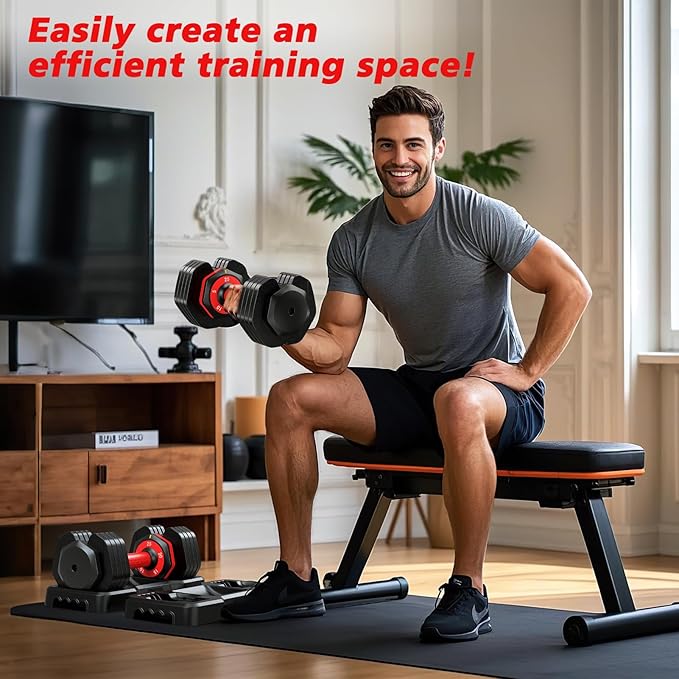 Adjustable Dumbbells Set of 2, 1 Hand Adjustable Weights Dumbbells Set, 5 in 1/10 in 1 Free Dumbbell with Anti-Slip Texture Handle, 25/55/80lb Pair Weight Set For Home Gym Suit both Men and Women-FlexoryFit