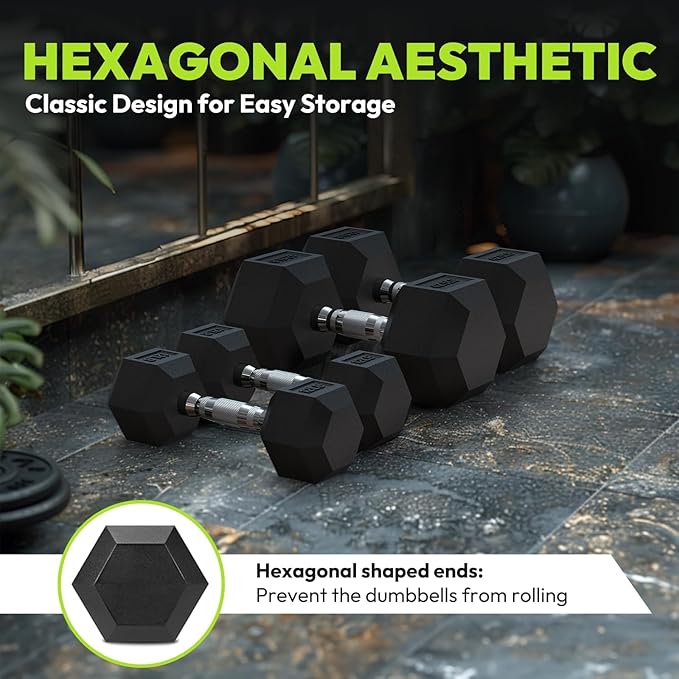 Hex Dumbbell 40-125 lb, Rubber Encased Exercise & Fitness Dumbbells, Hand Weight for Strength Training-FlexoryFit