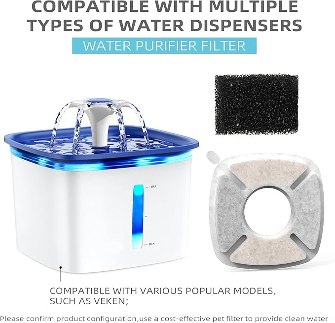 16 Pack Cat Water Fountain Filter Compatible with 67/95/135/85oz Automatic Pet Dispenser, Triple Filtration Dog Fountain Filter (C 16Filters + 16Sponges)