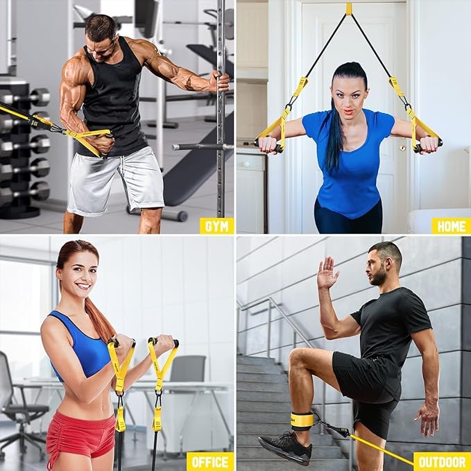 WALITO Resistance Bands Set - Exercise Bands with Handles, Door Anchor, Legs Ankle Straps, for Heavy Resistance Training, Physical Therapy, Muscle Training, Yoga, Home Workouts-FlexoryFit