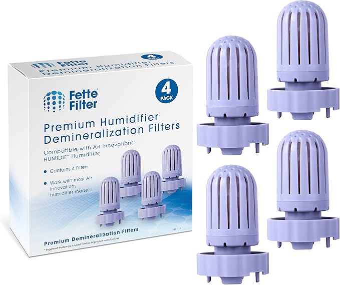 Fette Filter - 4 Pack Premium Humidifier Demineralization Cartridge Filters Compatible with Air Innovations HUMIDIF Humidifier, Demineralization Cartridge Filters Silver