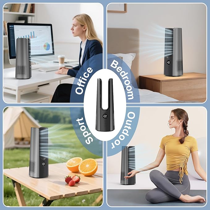 Desk Fan, Portable Bladeless Desk Fans with 9 Speed Adjustment, 14 Inch USB Rechargeable Fan 5000mAh Battery, 60° Oscillating, Touch Control Mini Fan for Office Bedroom Living Room
