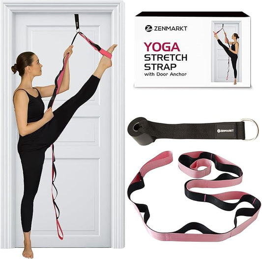 10-Loop Yoga Strap with Door Anchor – Stretch Strap for Flexibility, Deep Stretching, and Improved Balance – Perfect Yoga Accessory for All Fitness Levels-FlexoryFit