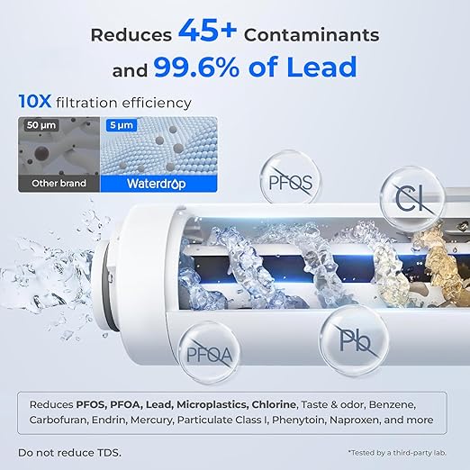 Waterdrop Electric Water Filter Pitcher, Rechargeable Water Dispenser, Instant 200-Gallon 15-Cup Countertop System, NSF/ANSI 401&53&42&372, Reduce PFAS, Lead, Chlorine, Blue, Does not Lower TDS