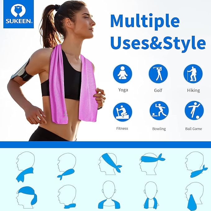 Sukeen Cooling Towel (40"x12"),Ice Towel,Soft Breathable Chilly Towel,Microfiber Towel for Yoga,Sport,Running,Gym,Workout,Camping,Fitness,Workout & More Activities-FlexoryFit