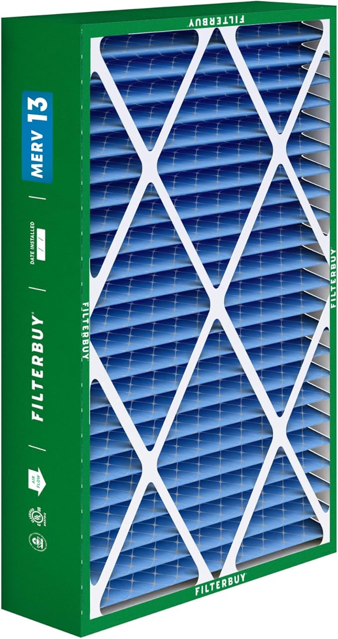 Filterbuy 16x25x5 Air Filter MERV 13 Optimal Defense (2-Pack), Pleated HVAC AC Furnace Air Filters for Amana, Coleman, Goodman, Maytag, York, and More (Actual Size: 15.38 x 25.50 x 5.25 Inches)
