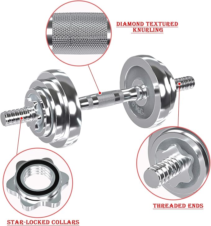VIVITORY Fitness Dumbbells Set, Adjustable Weight Sets up to 11/22/44/66/110 lbs, with Metal Connecting Rod Used As Barbell, Chromed Weights, Hardcover Gift Box, Home Gym Work Out Training Equipment-FlexoryFit
