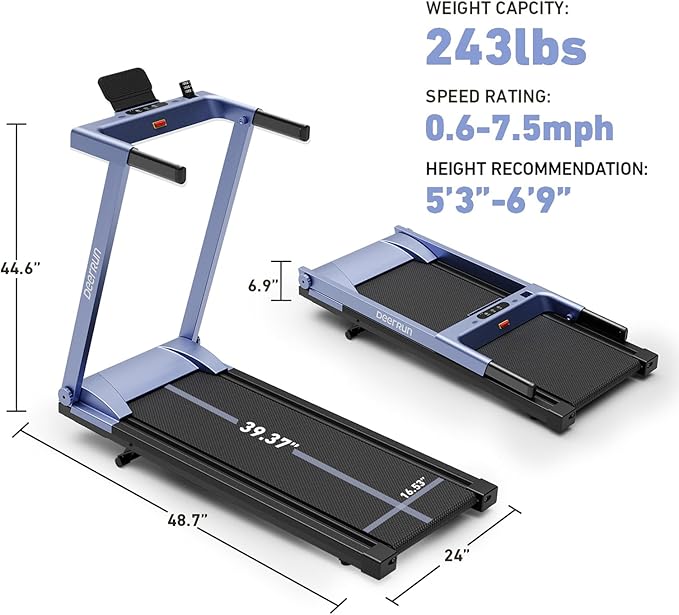 DeerRun Treadmills for Home with Incline and Handles, 3.5 HP Foldable Treadmill 350 LBS Weight Capacity for Small Spaces, Folding Running Machine with Smart APP-FlexoryFit