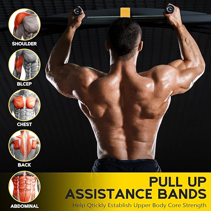 Pull Up Assistance Bands, Adjustable Heavy Duty Resistance Band for Pull Up, 3 Pull Up Bands, Comfortable Fabric Feet/Knee Rest, Assistance Bands for Pull-Up, Home Fitness, Body Stretching-FlexoryFit
