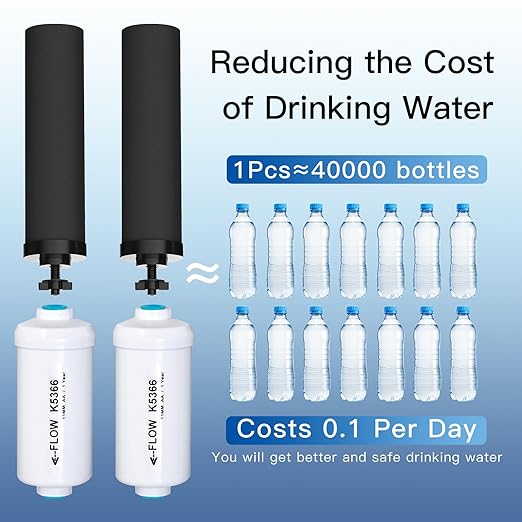 Glass Gravity-Fed Water Filter System, Countertop System with 2 Black NSF/ANSI 42 Certification Elements, 2 Fluoride, Metal Spigot and Stand, Reduces Fluoride and Chlorine, 2.25G