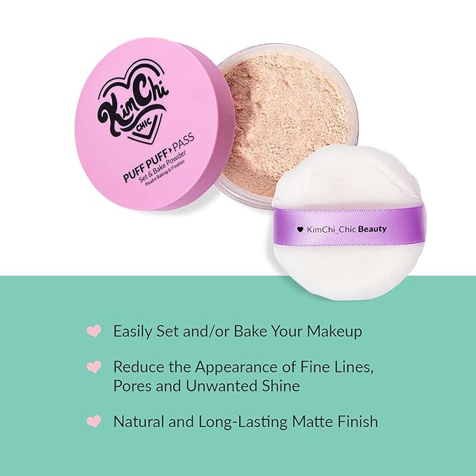 Kimchi Chic Beauty Puff Puff Pass Set and Bake Setting Powder for Makeup, Extra Fluffy Loose Face Powder Poof, Soft Natural Face Makeup for Uneven Skin Tone, 03 Translucent-FlexoryFit