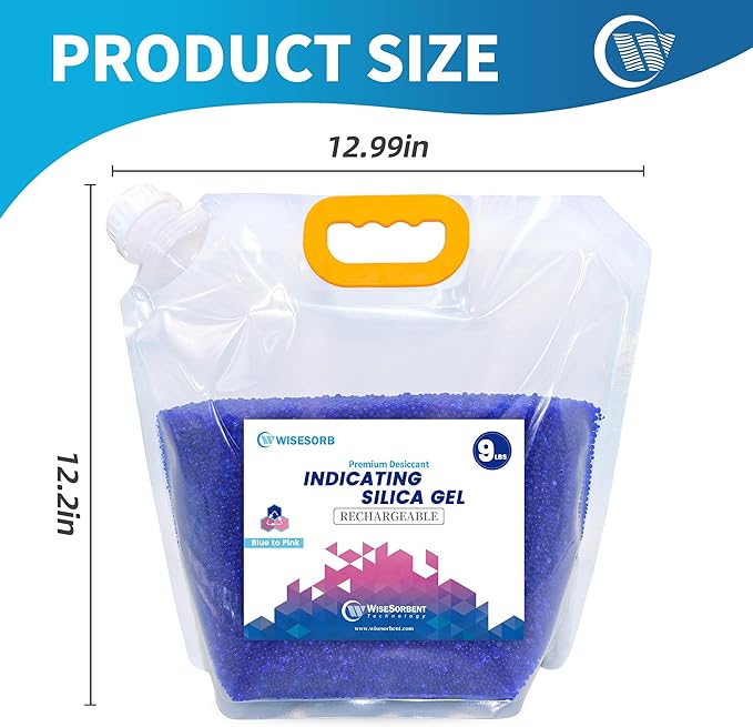 Net 27LBS Blue Indicating Silica Gel Beads Desiccants (Industry Standard 3-5 mm) - Reusable Desiccant Beads Silica Beads [Blue to Pink, 3 Packs of 9LBS]