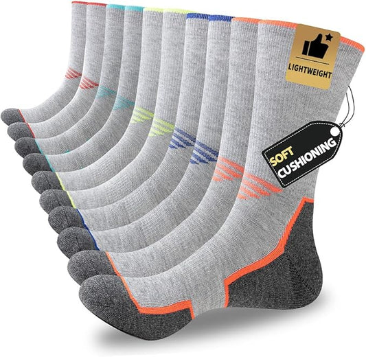 JOYNÉE 5/10 Pairs Mens Lightweight Athletic Crew Socks Cushioned Breathable Long Socks for Sports Running-FlexoryFit