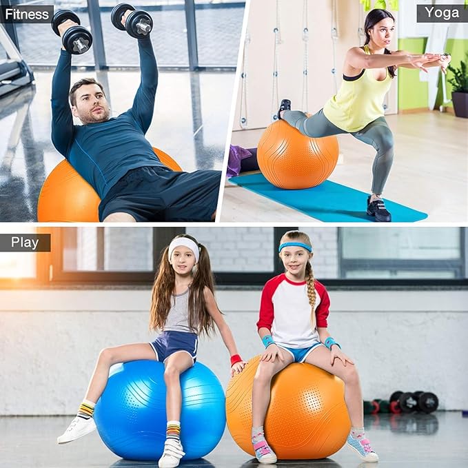 Yoga Ball, 22-30 Inch Extra Thick Exercise Ball for Workout Fitness Balance, Anti Burst Chair for Home and Office Desk, Includes Hand Pump & Workout Guide Access-FlexoryFit