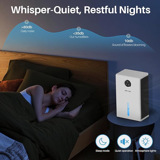 Dehumidifier, 95 oz dehumidifiers for home,1000 sq. ft Dehumidifiers for Bedroom with 7 Colors LED Light, Ultra Quiet & Auto Shut off dehumidifiers for basements Ideal for RV, Bathroom, Bedroom