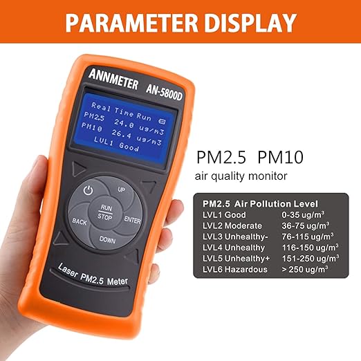 AIOMEST Air Quality Monitor-Laser PM 2.5/PM 10 Detector,Pollution Meter Sensor, Rechargeable Dust Particle Tester with Timing for Air Filter Home Indoor Outdoor, AI-5800D