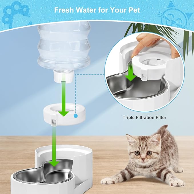 4 Pack Replacement Filters for 3.6L/4.6L/6L/8L Gravity Pet Water Dispenser, YOIHABV Dog Water Filter Replacement, Triple Filtration Pet Fountain Filter, Water Feeder Filter for Cat and Dog(1 Brush)