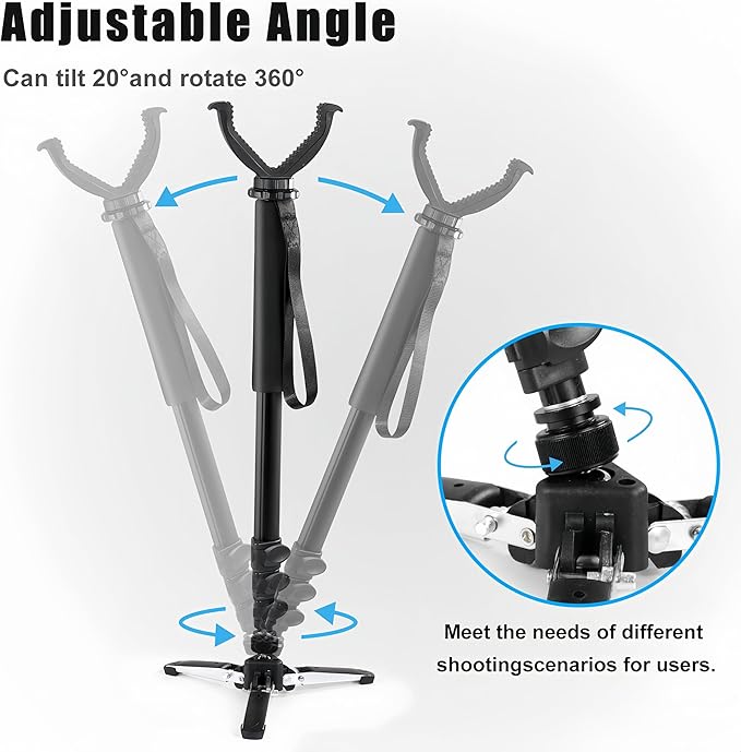 Shooting Stick with V Yoke, 22-62 inches Adjustable Aluminum Shooting Monopod for Hunting Rifles