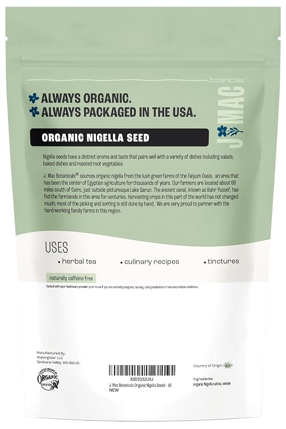 J Mac Botanicals, Organic Nigella Seeds (1 Pound), USDA Certified, black cumin seed, Nigella Sativa, Kalonji Seeds-FlexoryFit