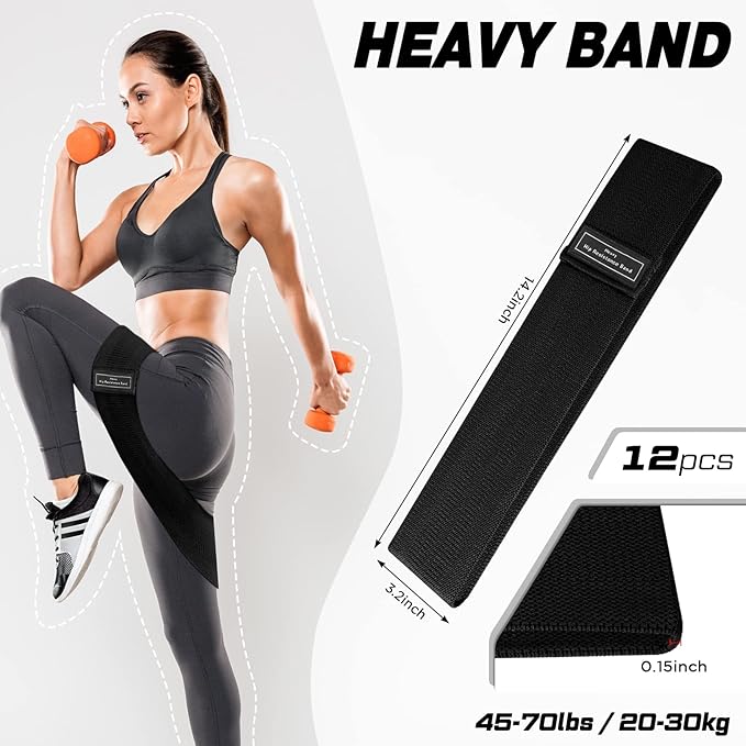 12 Pcs Fabric Resistance Bands for Working Out Booty Workout Stretch Exercise Bands Non Slip for Legs Squat Resistance Loop for Women Men Starter Butt Hip Thigh Fitness-FlexoryFit