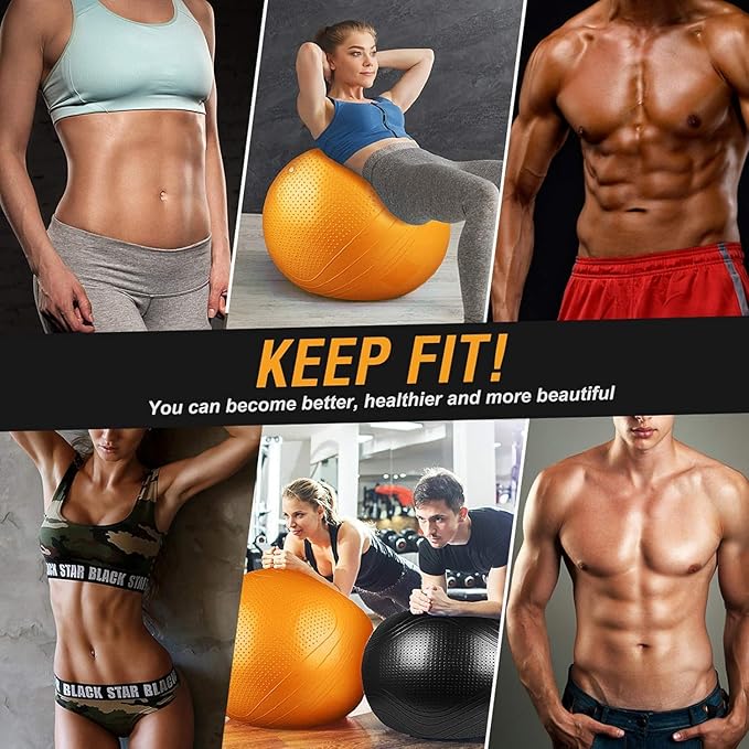 Yoga Ball, 22-30 Inch Extra Thick Exercise Ball for Workout Fitness Balance, Anti Burst Chair for Home and Office Desk, Includes Hand Pump & Workout Guide Access-FlexoryFit