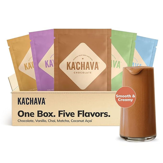 Ka’Chava All-In-One Nutrition Shake Blend, 5 Flavor Sample Pack, 5 Servings, 85+ Superfoods & Nutrients, Meal Replacement, Greens Plant-Based Superfood Powder Protein Drink, Digestive Enzymes & Probiotics, Vegan Dairy Gluten Free-FlexoryFit
