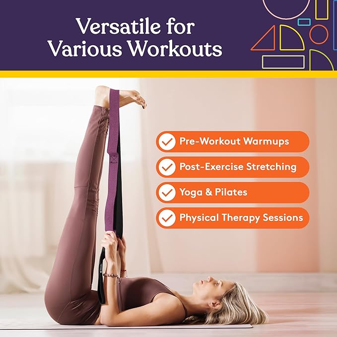 SPECIAL SUPPLIES Yoga Strap for Stretching, Stability Training, Fitness, Flexibility, Physical Therapy, Home Workout Equipment, Strength Training, and Pilates (Purple)-FlexoryFit