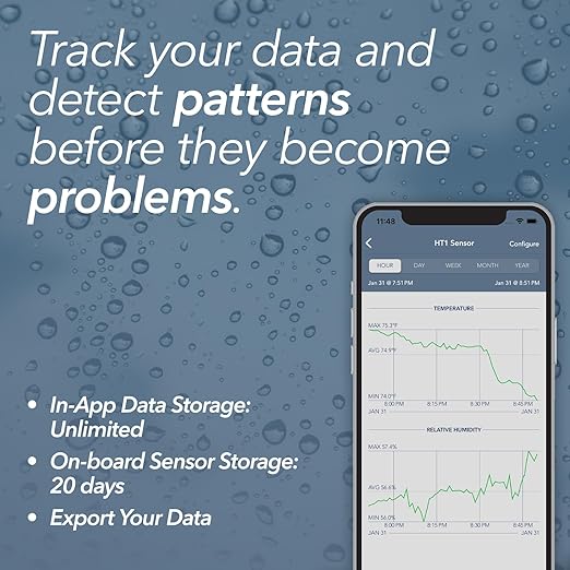 HT1 Smart Temperature Sensor and Humidity Sensor - Bluetooth Thermometer and Hygrometer with App Monitoring - Indoor/Outdoor Temperature and Humidity Monitor for RV, Basement, Fridge & More (4 Pack)