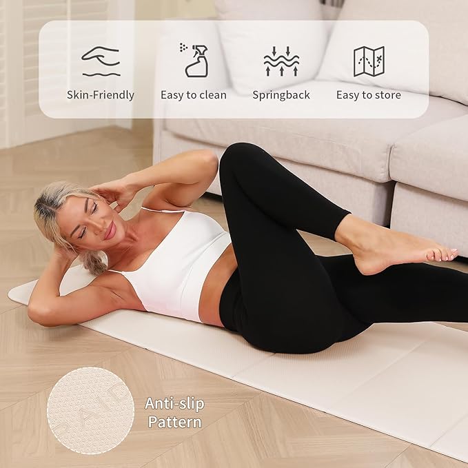 Foldable Yoga Mat - 10mm Extra Thick, 75"26" Non-Slip Exercise Fitness Mat | SGS Eco-Certified, Portable for Yoga/Pilates/Studio/Home Workout-FlexoryFit