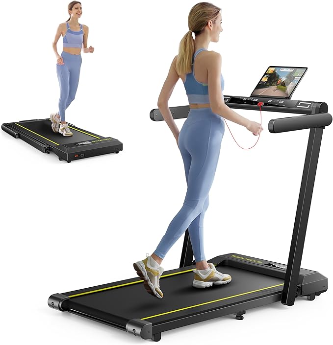 Walking Pad Treadmill with 12% Incline, 4 in 1 Folding Treadmill for Home/Office with Handle Bar, 2.5HP Under Desk Treadmills Portable Walking Pad with App & Bluetooth Speaker, 0.6-10MPH-FlexoryFit
