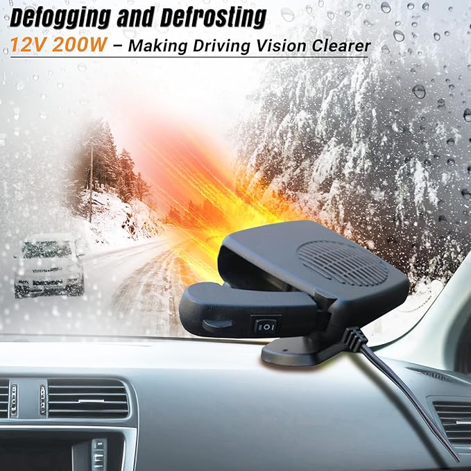 Car Heater, 200W Car Heaters Auto Part 12V Portable Heater for Car, Car Heater That Plugs Into Cigarette Lighter, Car Defroster Windshield Demister, Auto Defogger 360° Rotatable With Ergonomic Handle