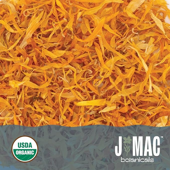 J Mac Botanicals, Organic Calendula Petals (12 oz) edible dried flowers petals, pairs well with edible dried rose petal, edible flowers for ice cubes, edible flowers for food, beverages, bath bombs-FlexoryFit