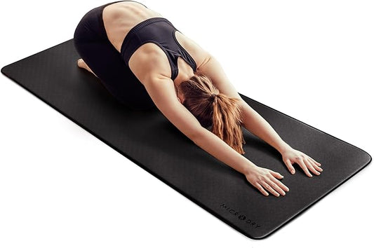 MICRODRY Deluxe Fitness Exercise Yoga Mat for Home & Gym, Extra Thick for High Impact Training, Multi Layered Skid Resistant Surface, Odor Neutralizing with Carrying Strap-FlexoryFit