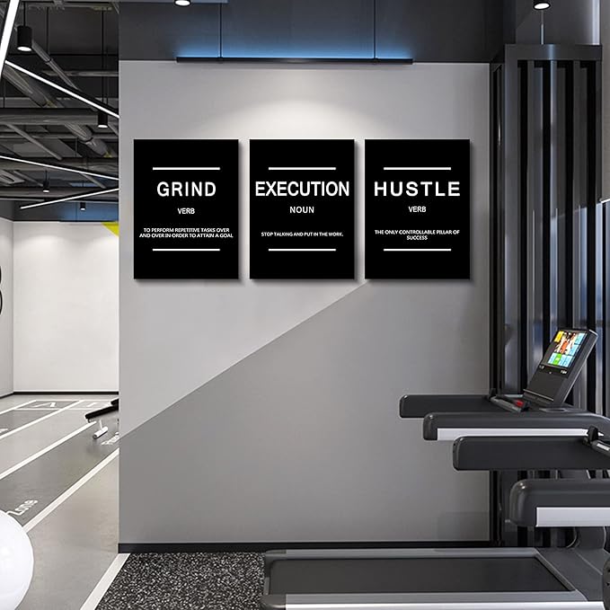 Framed Canvas Wall Art Success Quote, Office Wall Art, Black Large Poster, Positive Motivational Set of 3 Prints, Execute Failure Definition, Inspirational Print (B-3pcs,12x16inchx3pcs)-FlexoryFit