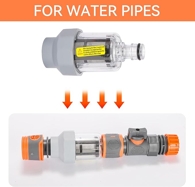 Vertical Garden Hose Filter Kit for High Pressure Washer and Water Spray Gun,Sediment Filter for All 3/4 Inch GHT Thread Garden Hose Quick Connector with Valve