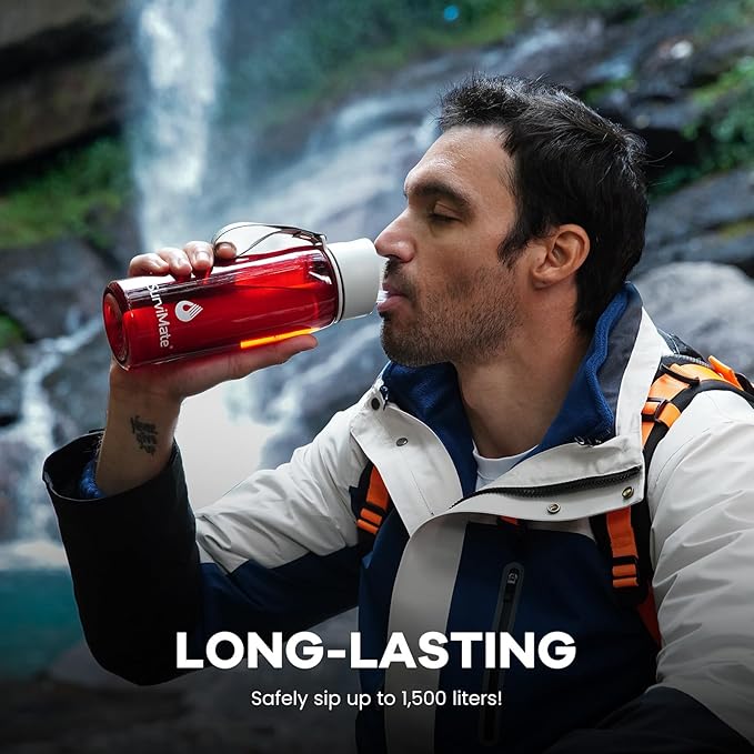 Survimate 5-Stage 0.01μm Ultra-Filtration Filtered Water Bottle, BPA-Free Material, NSF/ANSI 42&372 Certified, Portable Water Filter Bottle for Survival, Camping, Hiking, and Emergency Use