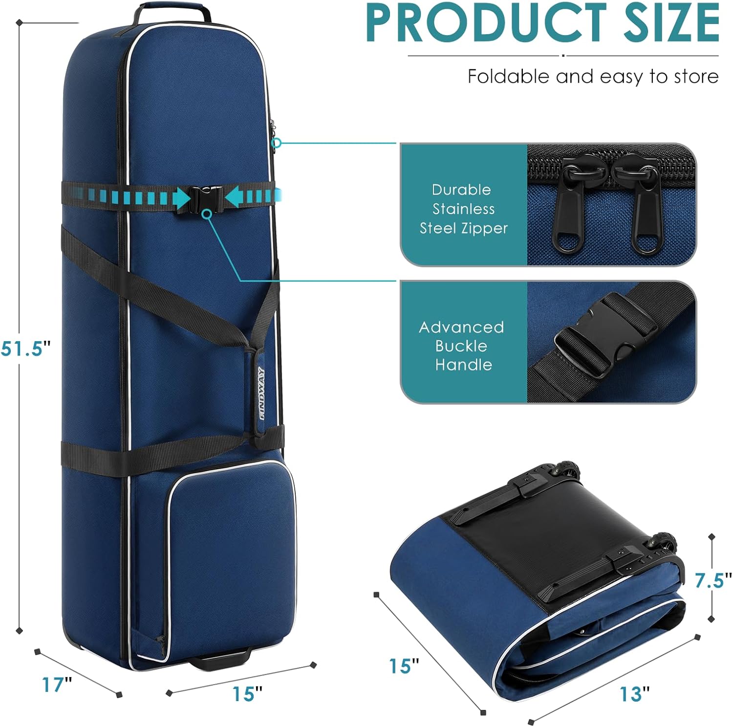 Findway Golf Travel Bag, Golf Travel Bag for Airlines with Wheels, 900D Heavy Duty Polyester Oxford Soft-Sided with Club Protection Liner, Universal Size