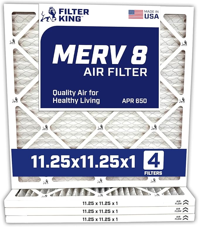 Filter King 11.25x11.25x1 Air Filter | 4-PACK | MERV 8 HVAC Pleated A/C Furnace Filters | MADE IN USA | Actual Size:: 11.25 x 11.25 x .75"