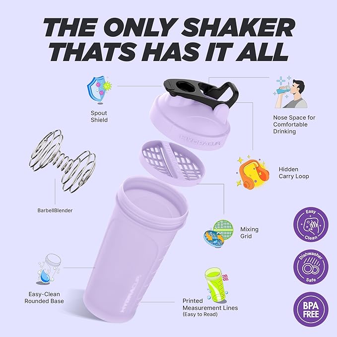 Hydra Cup ProFlow Shaker Bottles 6-Pack (28oz) | Protein Shaker Cups with Whisk Ball, Leak-Proof Lid, Hidden Carry Handle | BPA-Free Gym Mixer for Protein Powder, Mixing Supplements, Pastel Colors-FlexoryFit