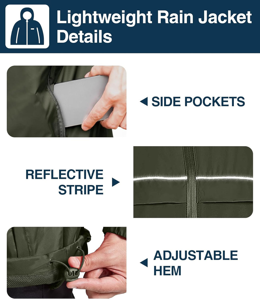 SWISSWELL Rain Jacket Men Waterproof Windbreaker, Lightweight Hooded Raincoat for Daily Casual