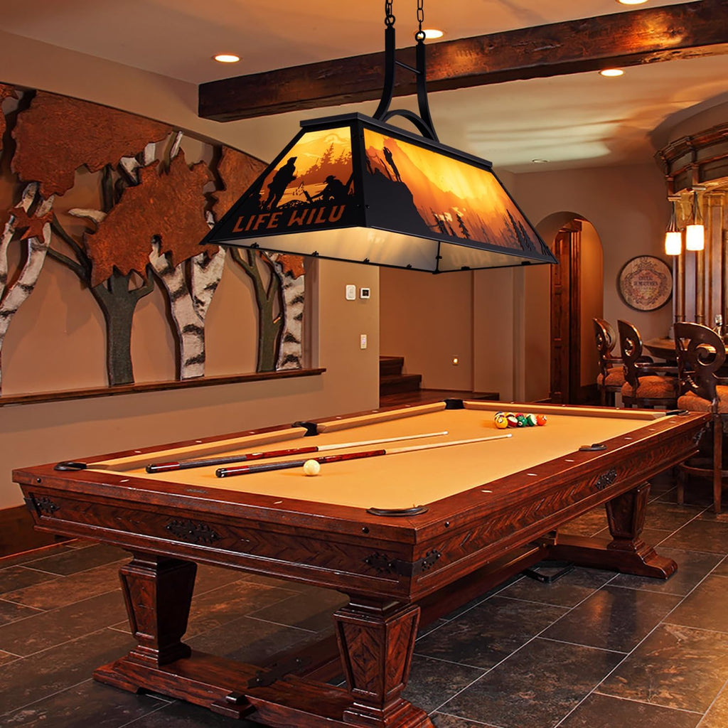 Wellmet Tiffany Pool Table Light - 47.3" Billiard Lights for 7-9ft Tables, Snooker, Cabin, Game Room, Rustic Nature Chandelier