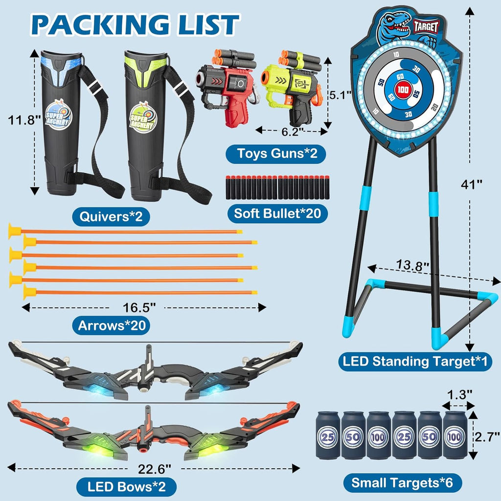 LED Standing Target Archery Set with Bow & Arrows for Kids 4-12 Years Old, Outdoor Sports Toy Gift for Boys & Girls