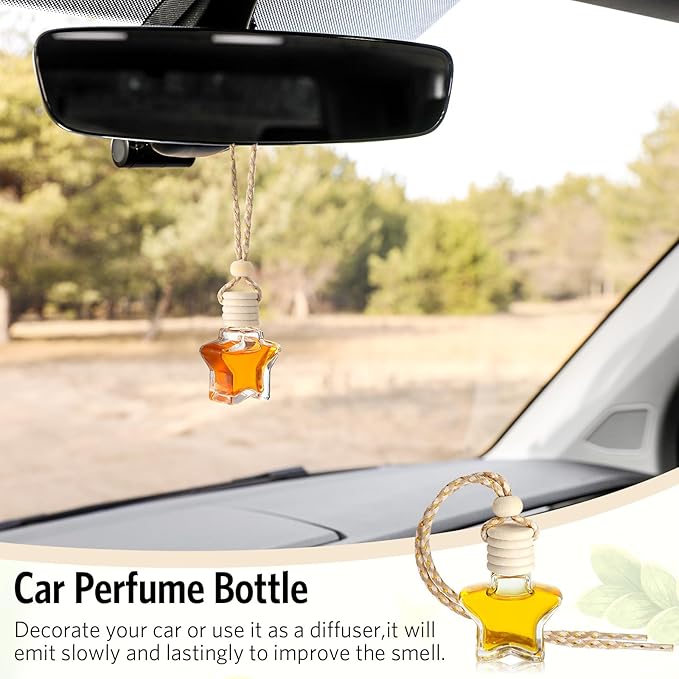 BBTO 100 Pcs Car Air Fresheners Diffuser with Wooden Cap Empty Aromatherapy Diffuser Clear Fragrance Holder Pendant Hanging Perfume Fresheners for Car Decor (Clear, Star)