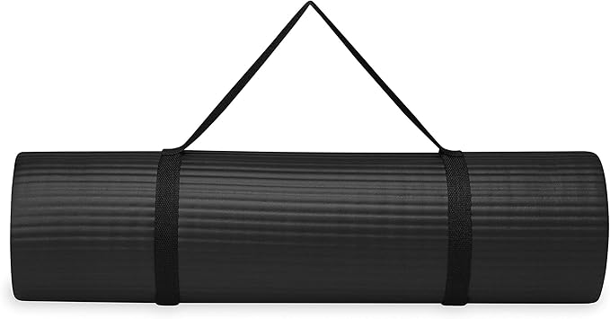 Gaiam Essentials Thick Yoga Mat Fitness & Exercise Mat with Easy-Cinch Yoga Mat Carrier Strap, 72"L x 24"W x 2/5 Inch Thick-FlexoryFit