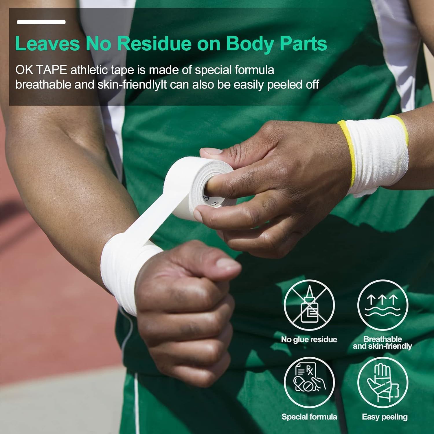 OK TAPE Athletic Sports Tape（4 Packs) - 45ft Per Roll Very Strong Tape for Athlete & Sport Trainers & First Aid Injury Wrap, Perfect for Fingers Ankles Wrist on Bat, Hockey Stick - Green