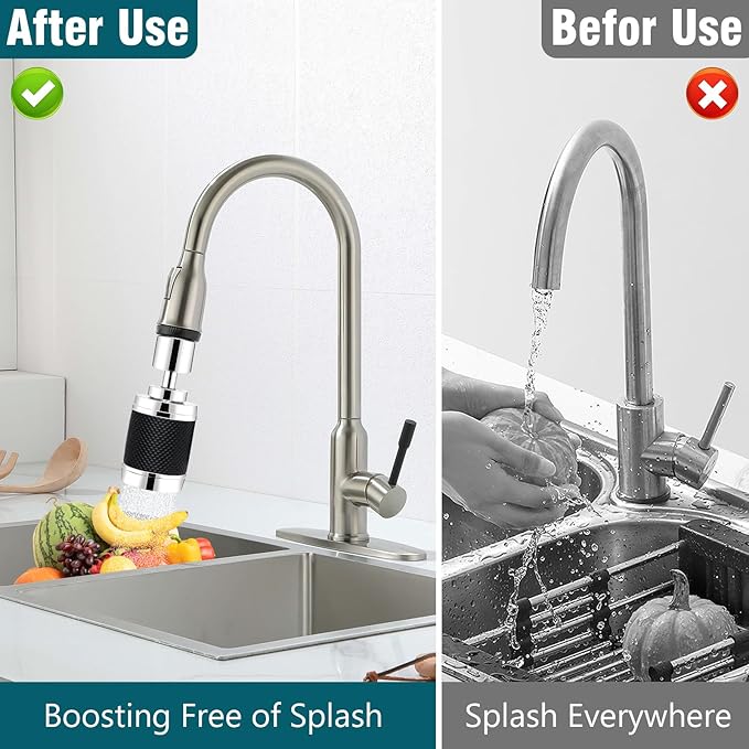 360 ° rotation kitchen faucet nozzle with filter High pressure water saver Bubble mode faucet extender accessory for 3 spray modes (White)