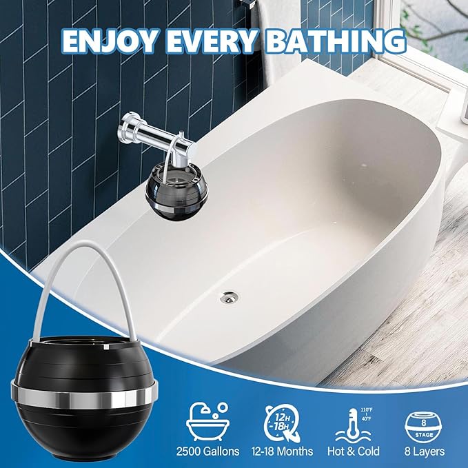 Yodel Bath Filter for Tub, Bathtub Hard Water Softner to Remove Chlorine and Fluoride, Improves Skin, Hair and Nails Condition,Matte Black