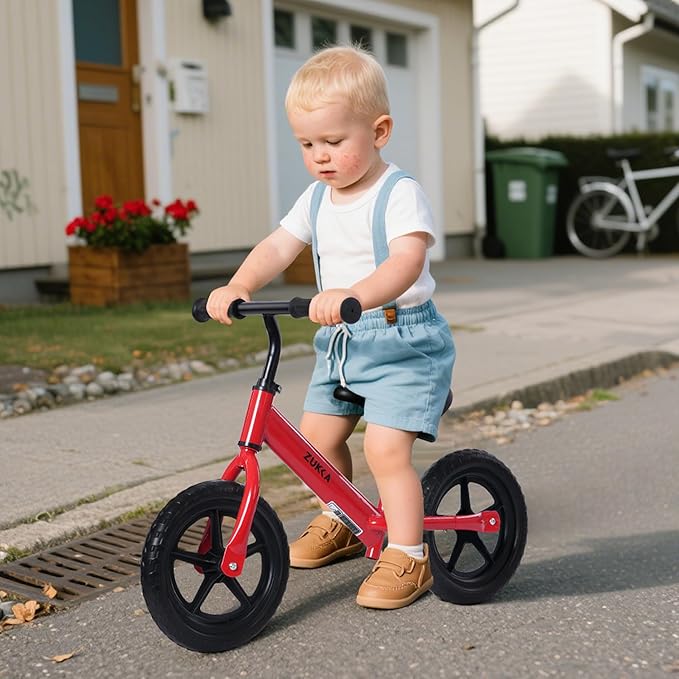 12 inch Toddler Balance Bike Adjustable Handlebar & Seat Anti-Slip Grip Suitable for 2-5 Years Old with Footrest Lightweight for Tolddlers Boys Girls Multiple Colors to Choose-FlexoryFit