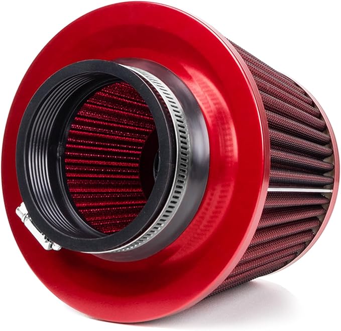 Universal Clamp-On Air Intake Filter, High Performance, Washable Filter, Replacement Air Filter, Flange Diameter 4inch/100mm (Red)
